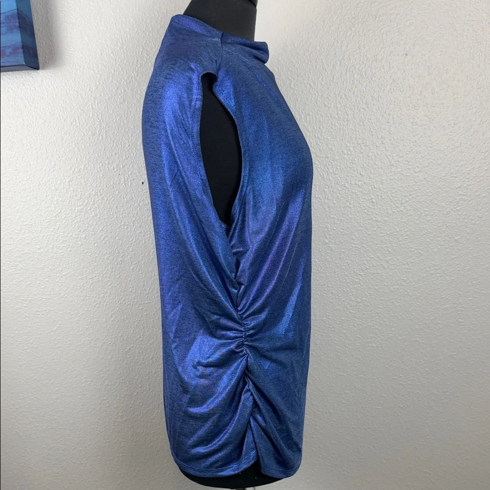 Rebecca Minkoff Shimmering Metallic Blue Sleeveless Tank - Picture 4 of 7
